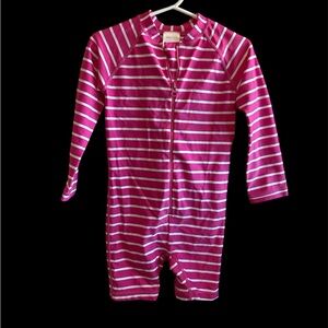 Hanna Andersson Long Sleeved Pink and White Striped Kids Swim One Piece size 3T
